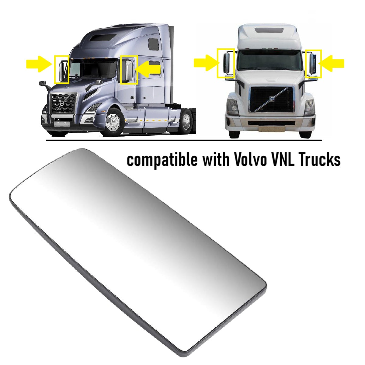 Volvo VNL 2004-2024 big convex mirror glass, Main Upper Big Convex Door Mirror w/Power & Heat Features