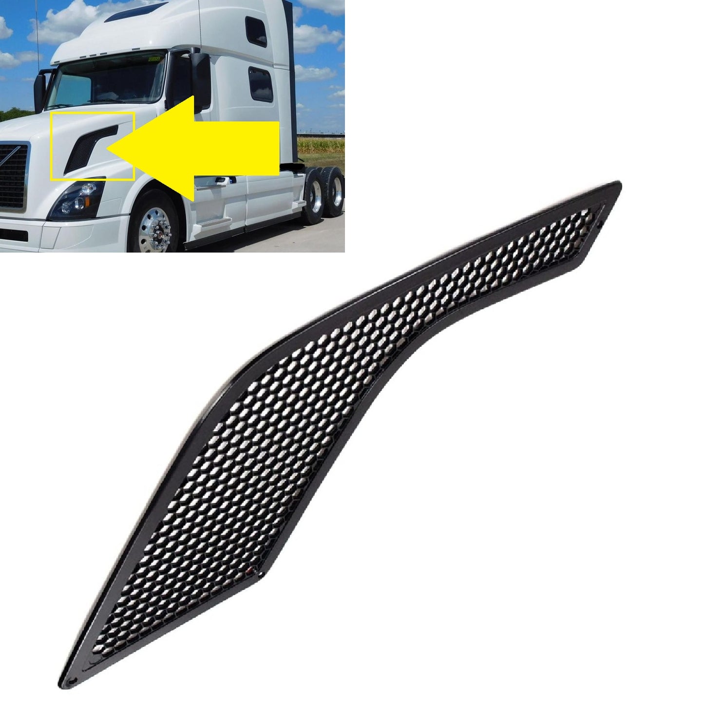 Black Side Hood Air Intake Vent Grille Replacement for Volvo VNL 2004–2017 Semi Trucks