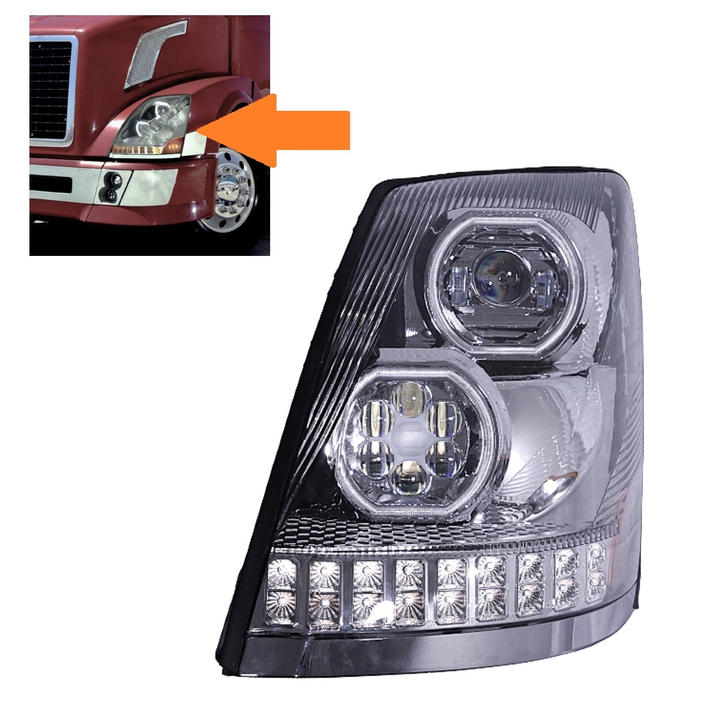 VOLVO VNL 2004-2017 full LED headlight Chrome Housing 12V
