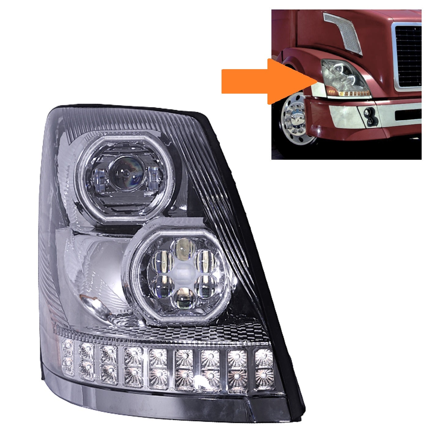 VOLVO VNL 2004-2017 full LED headlight Chrome Housing 12V