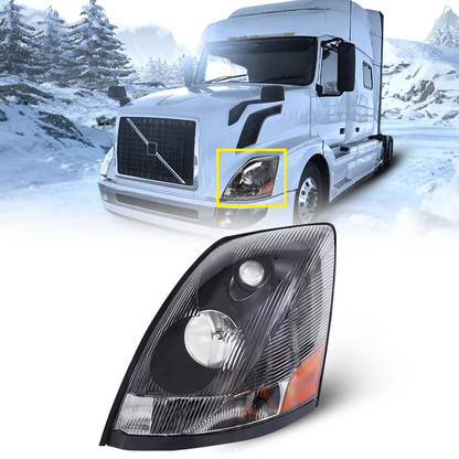 Volvo VNL 2004-2017 Halogen Headlight, Black Headlamp Left Driver Side