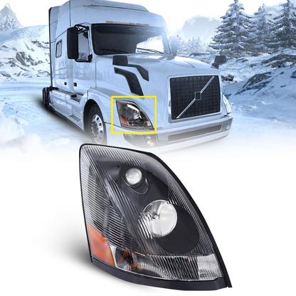 Volvo VNL 2004-2017 Halogen Headlight, Black Headlamp Right Passenger Side