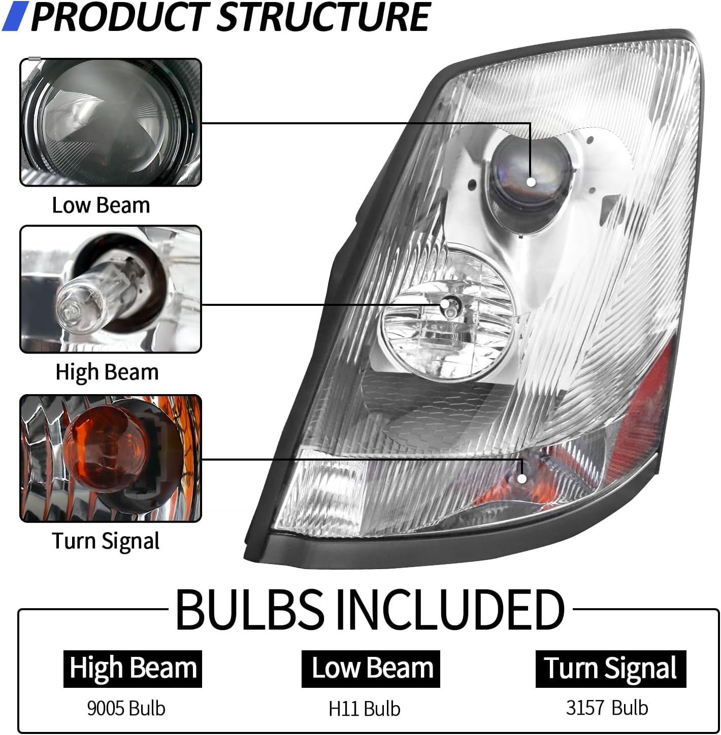 Volvo VNL 2004-2017 Halogen Headlight Chrome Left Driver Side | Chrome