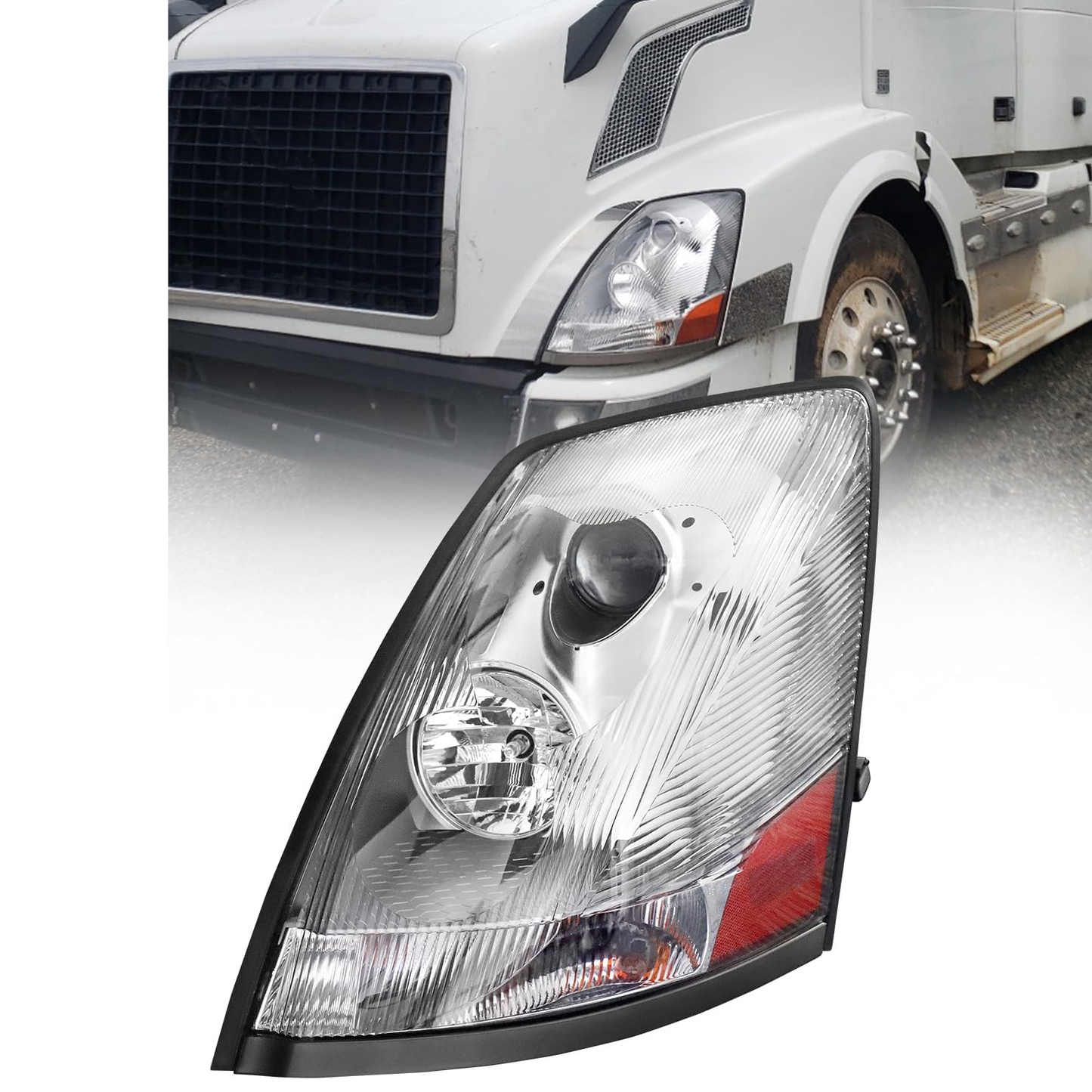 Volvo VNL 2004-2017 Halogen Headlight Chrome Left Driver Side | Chrome