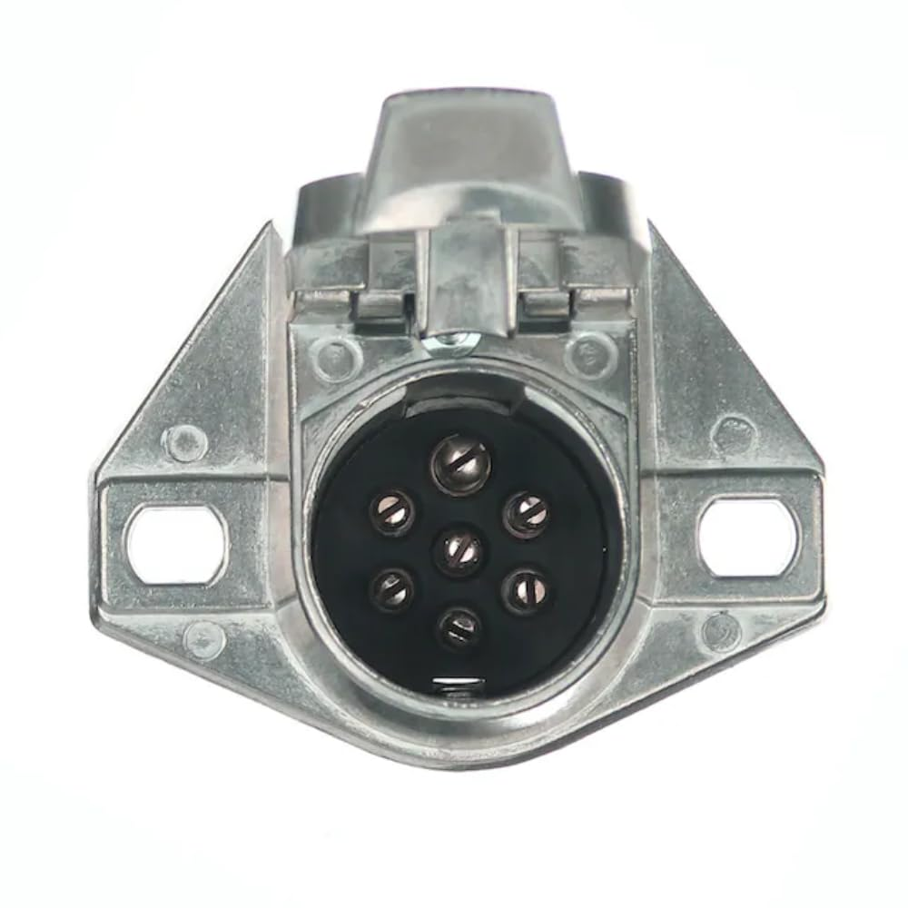 7-Way Round Wiring Harness Vehicle-Side Socket, SAE J560 Style Die-Cast Zinc Housing, 7 Pin Round Connector for RV Semi Truck Trailer