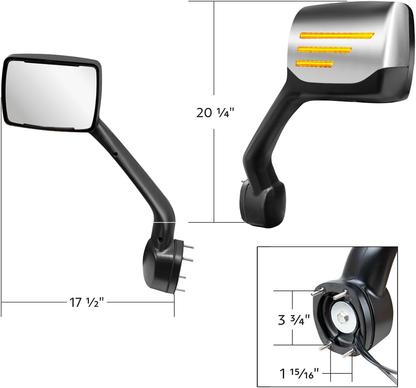 Kenworth T680 2013-2021 & Peterbilt 579/587 2010-2020 LED Turn Signal Chrome Hood Mirror Left Driver Side