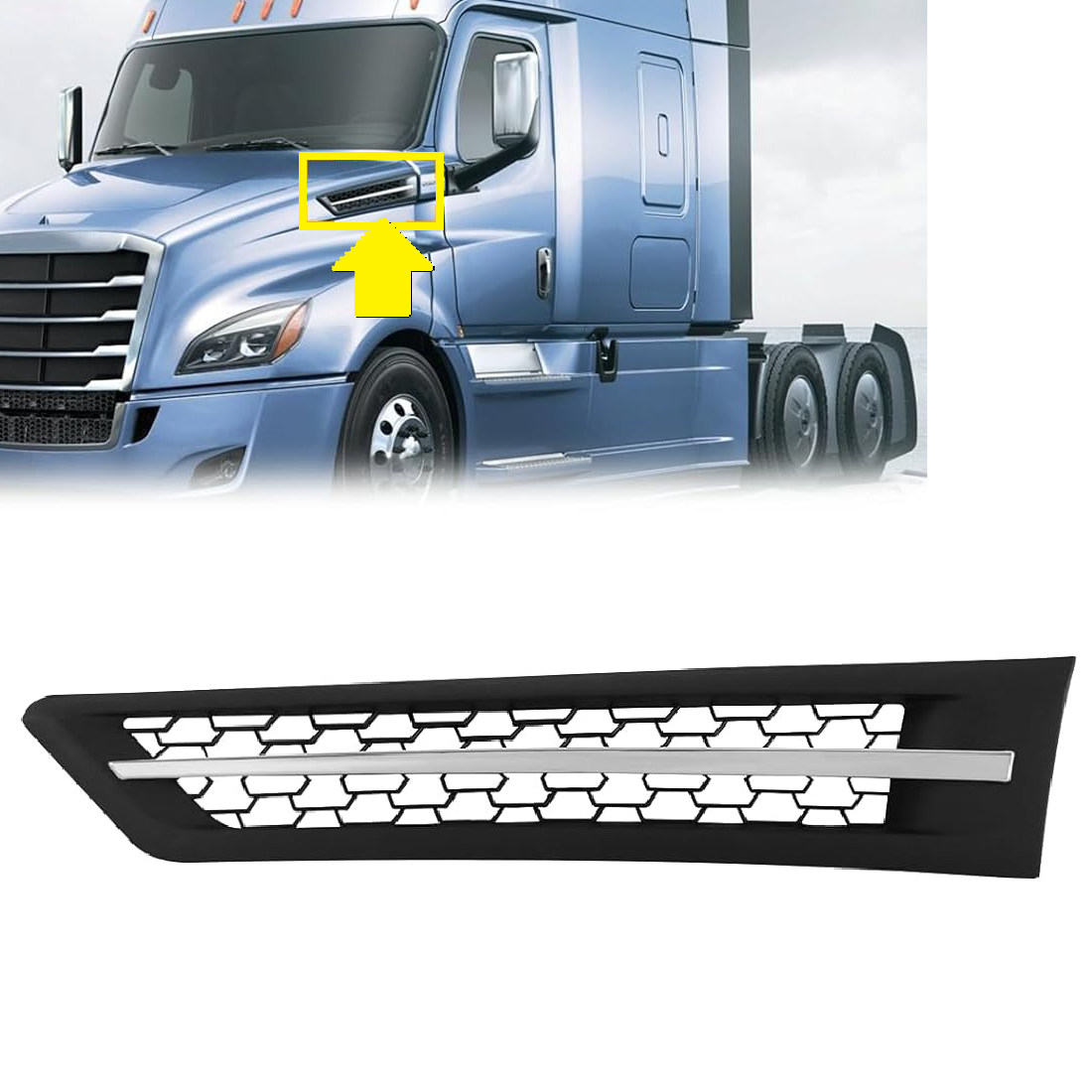 Chrome Hood Side Grille Air Intake Vent Replacement with With Bug Screen for Freightliner Cascadia 2018+