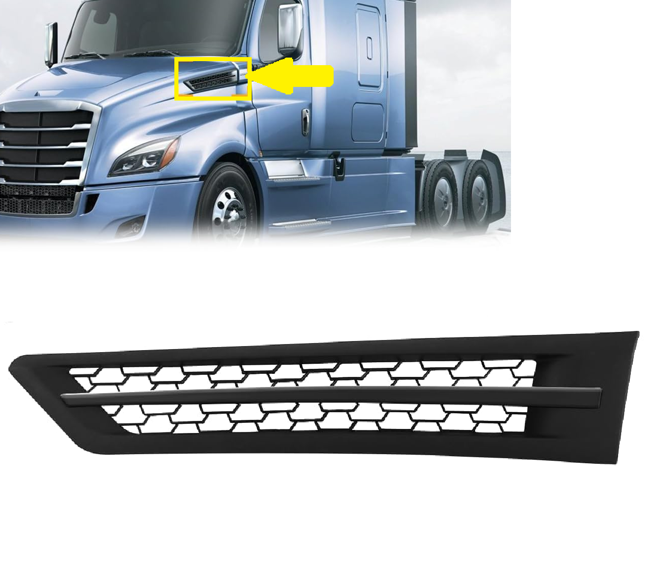 Black Hood Side Grille Air Intake Vent Replacement with With Bug Screen for Freightliner Cascadia 2018+
