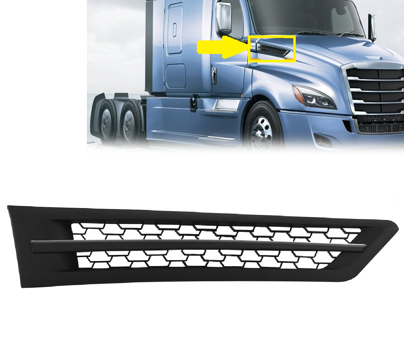 Black Hood Side Grille Air Intake Vent Replacement with With Bug Screen for Freightliner Cascadia 2018+