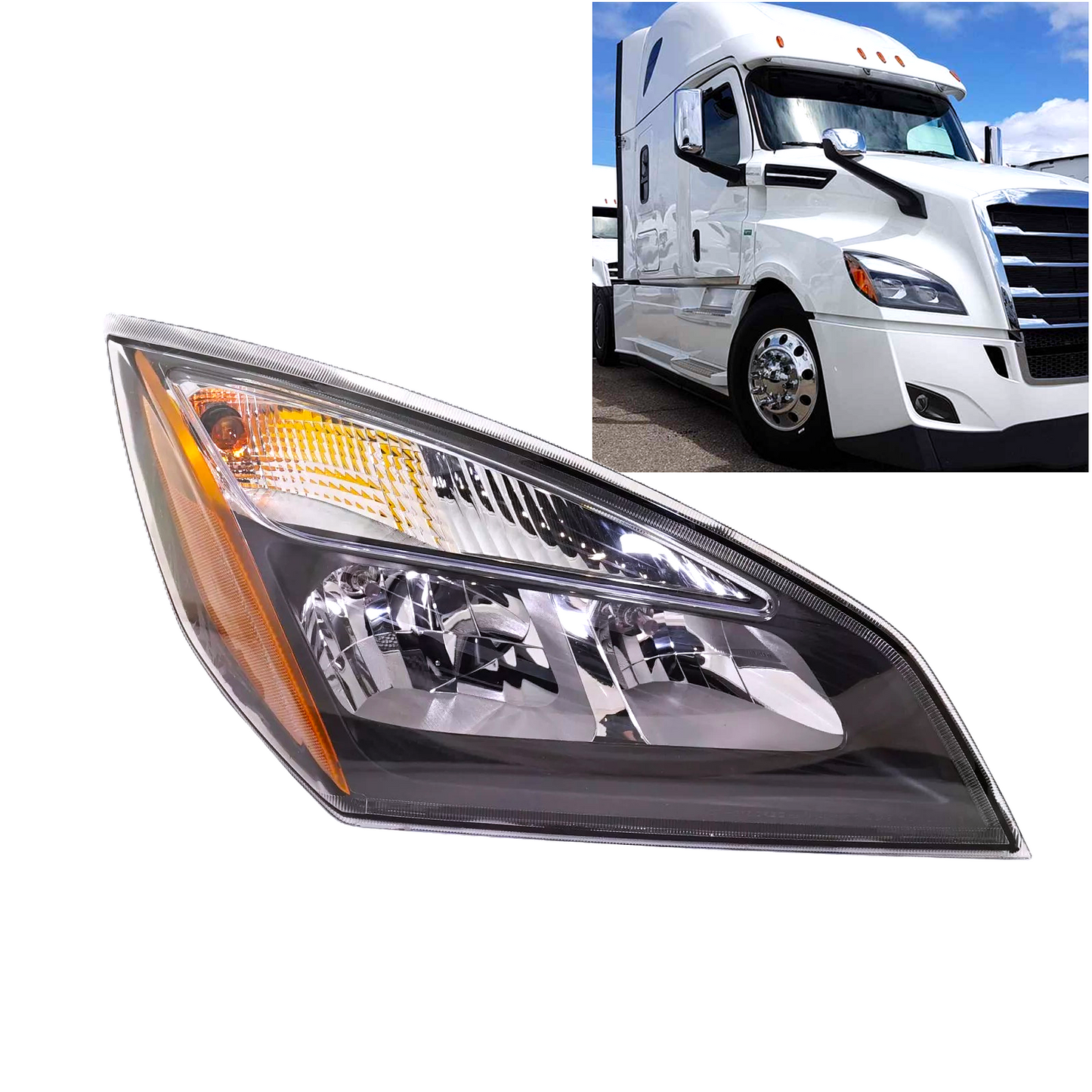 Headlamp Replacement for Freightliner Cascadia 2018 2019 2020 2021 2022 2023 2024 Halogen Headlight Assembly, Black Housing