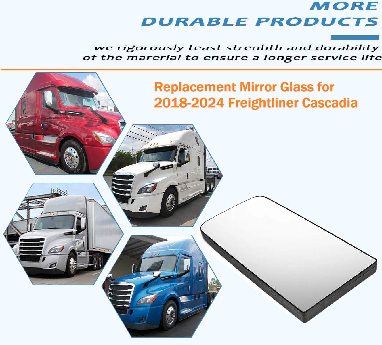 Freightliner Cascadia 2018+ Door Mirror Big Glass, Main Upper Mirror (Heated)