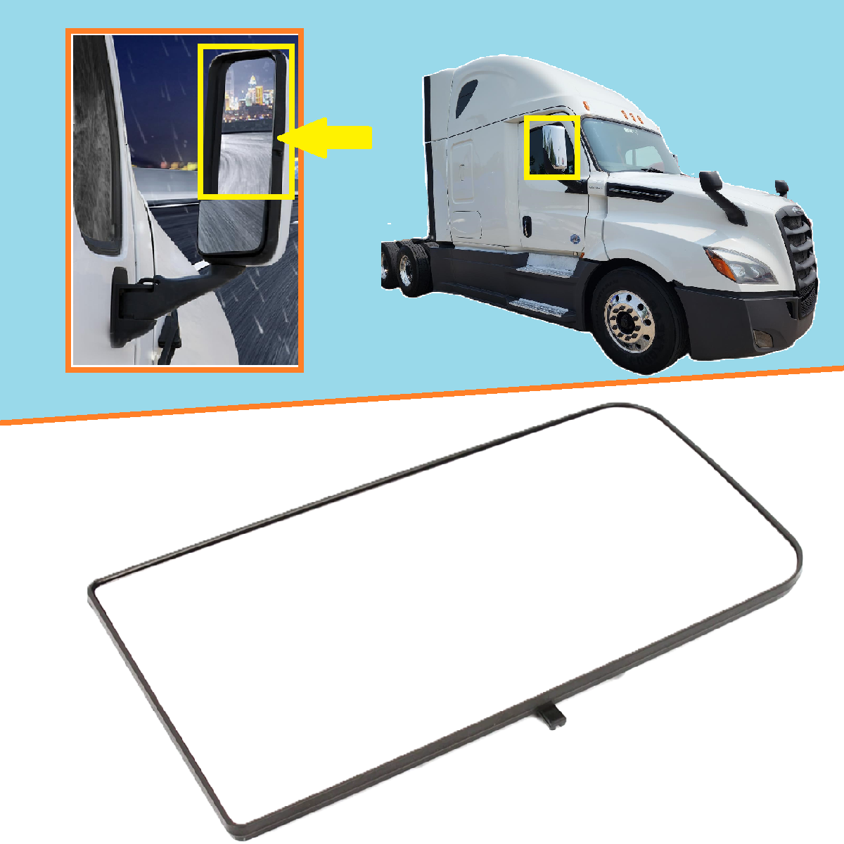 Freightliner Cascadia 2018+ Door Mirror Big Glass, Main Upper Mirror (Heated)