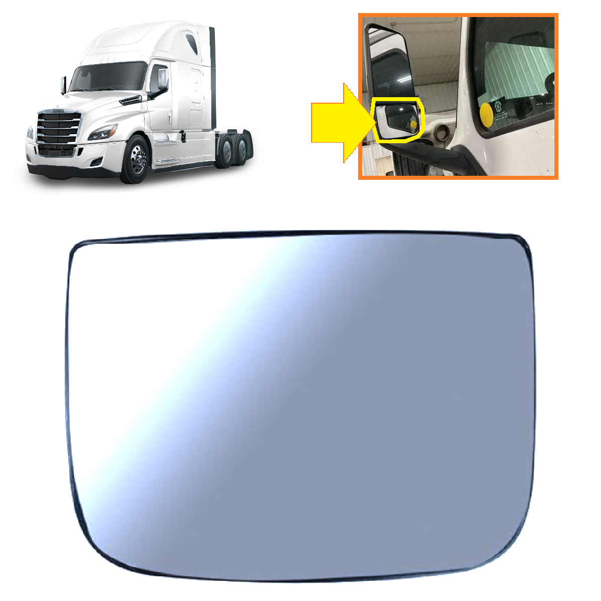 Freightliner Cascadia 2018-2024 Lower Small Convex Door Mirror Glass with Heated