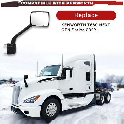 Replacement Hood Mirror for 2022-2024 Kenworth NEW T680 Next Gen Hood Mirror, Chrome Back Cover Assembly, Heated