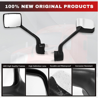 Replacement Hood Mirror for 2022-2024 Kenworth NEW T680 Next Gen Hood Mirror, Chrome Back Cover Assembly, Heated