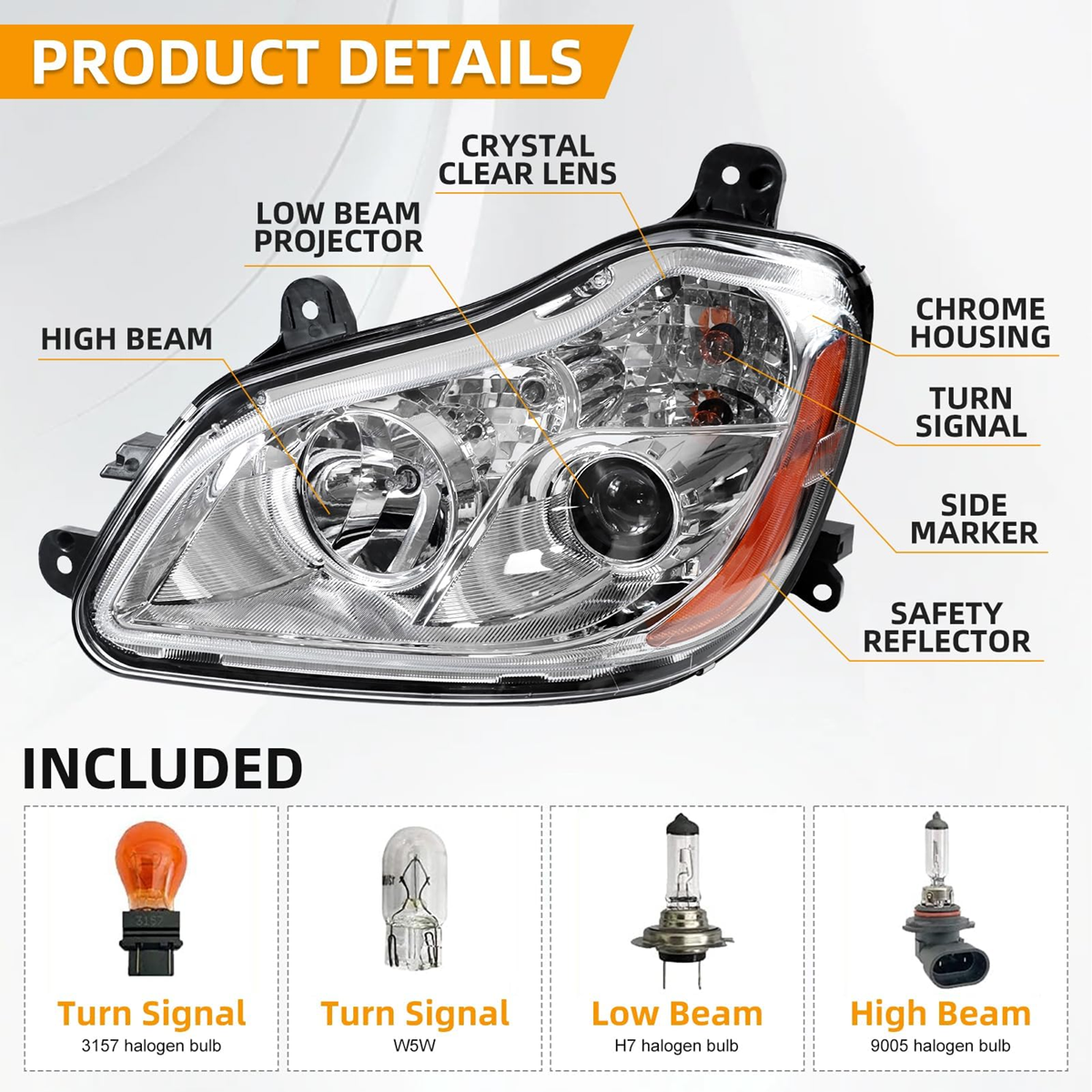 Kenworth T680 2013-2021 Headlight Left side Halogen | P546164100