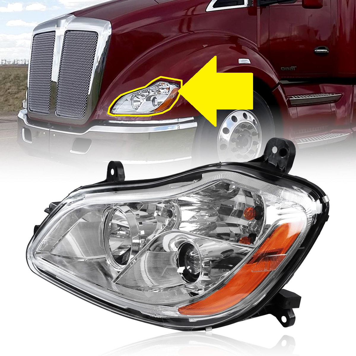 Kenworth T680 2013-2021 Headlight Left side Halogen | P546164100