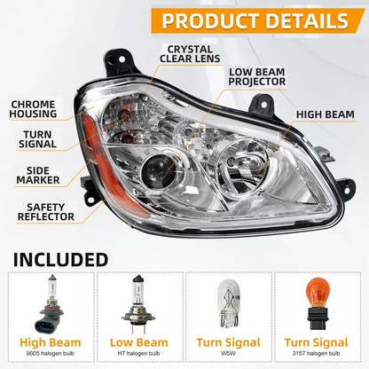 Kenworth T680 2013-2021 Headlight Right Passenger Side Halogen Headlamp P54-6103-11000