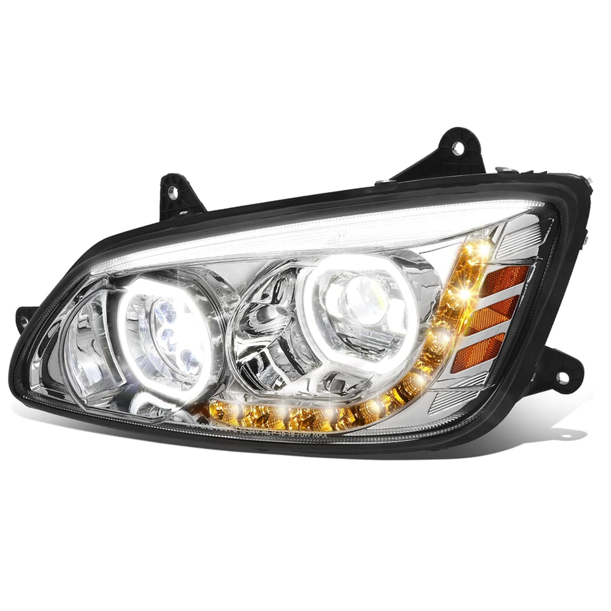 Kenworth T170 T270 T300 T370 T660 T700 2008-2019 Full LED Halo DRL Projector Headlights Assembly Chrome Housing 12V