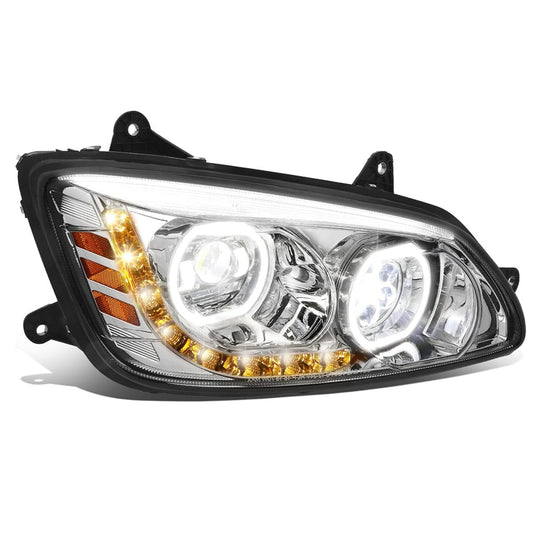 Kenworth T170 T270 T300 T370 T660 T700 2008-2019 Full LED Halo DRL Projector Headlights Assembly Chrome Housing 12V