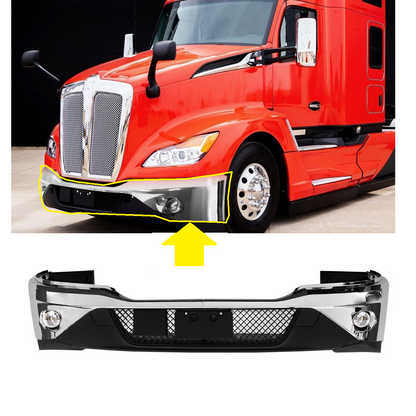 Kenworth T680 NEXT GEN 2022+ 前保险杠（无雾灯孔）镀铬