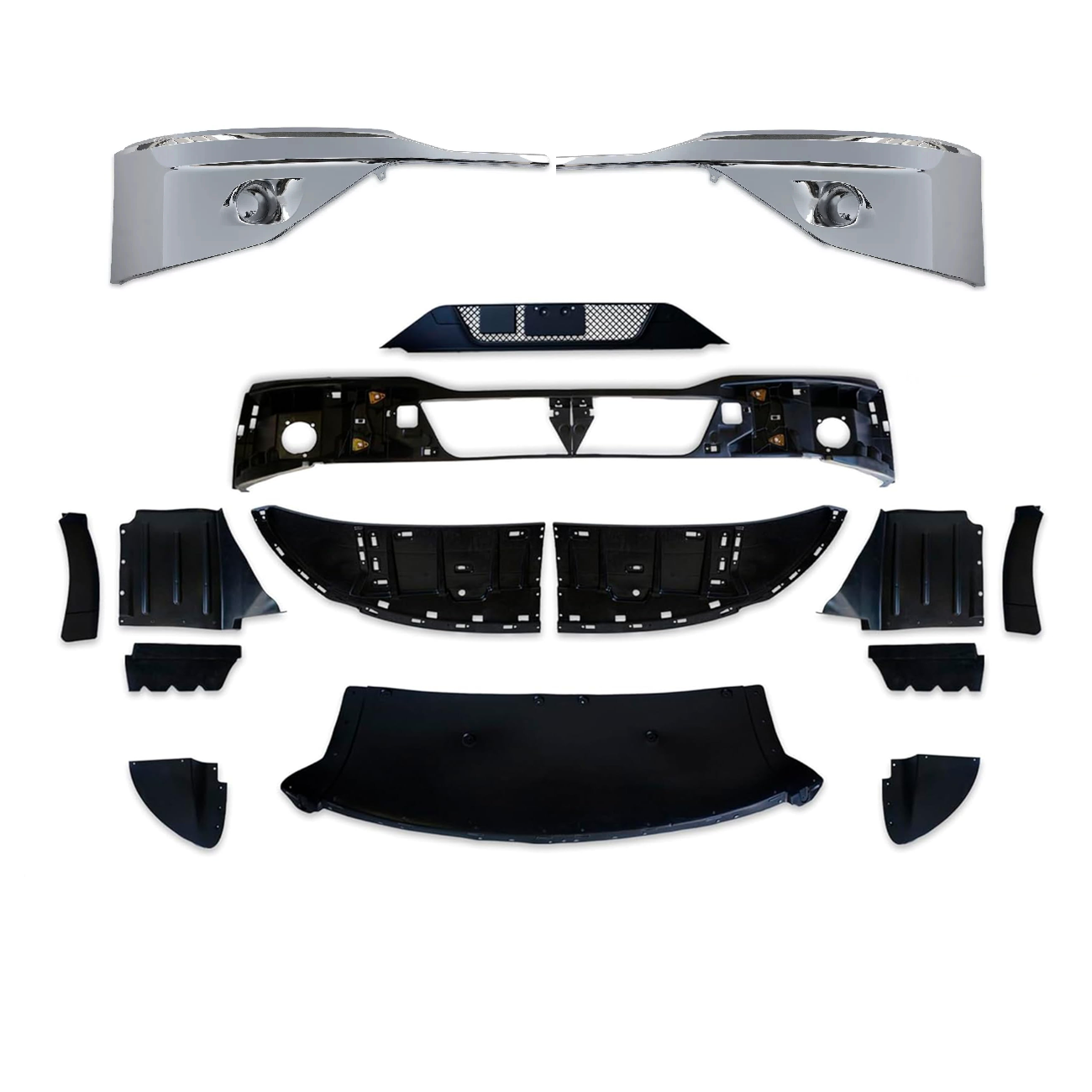 Kenworth T680 NEXT GEN 2022+ 前保险杠（无雾灯孔）镀铬