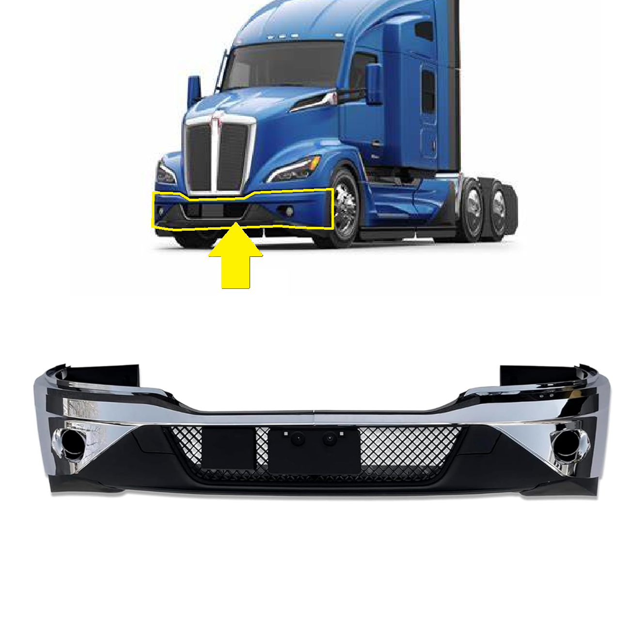 Kenworth T680 NEXT GEN 2022+ 前保险杠带雾灯孔镀铬