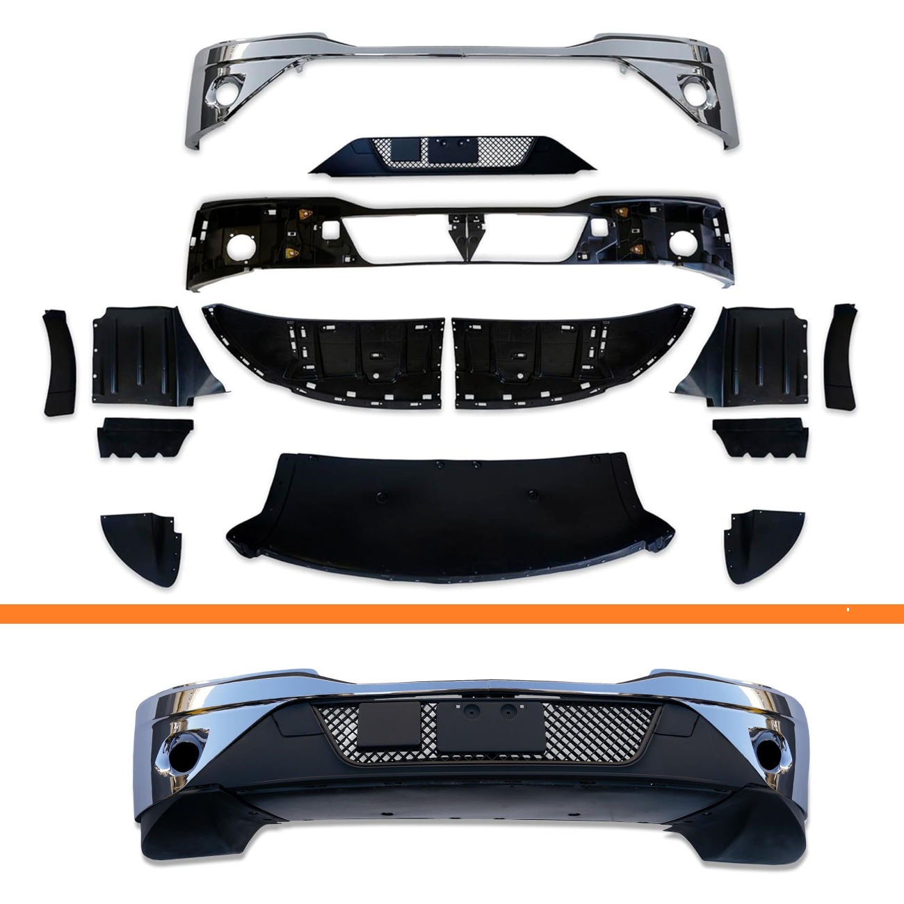 Kenworth T680 NEXT GEN 2022+ 前保险杠带雾灯孔镀铬