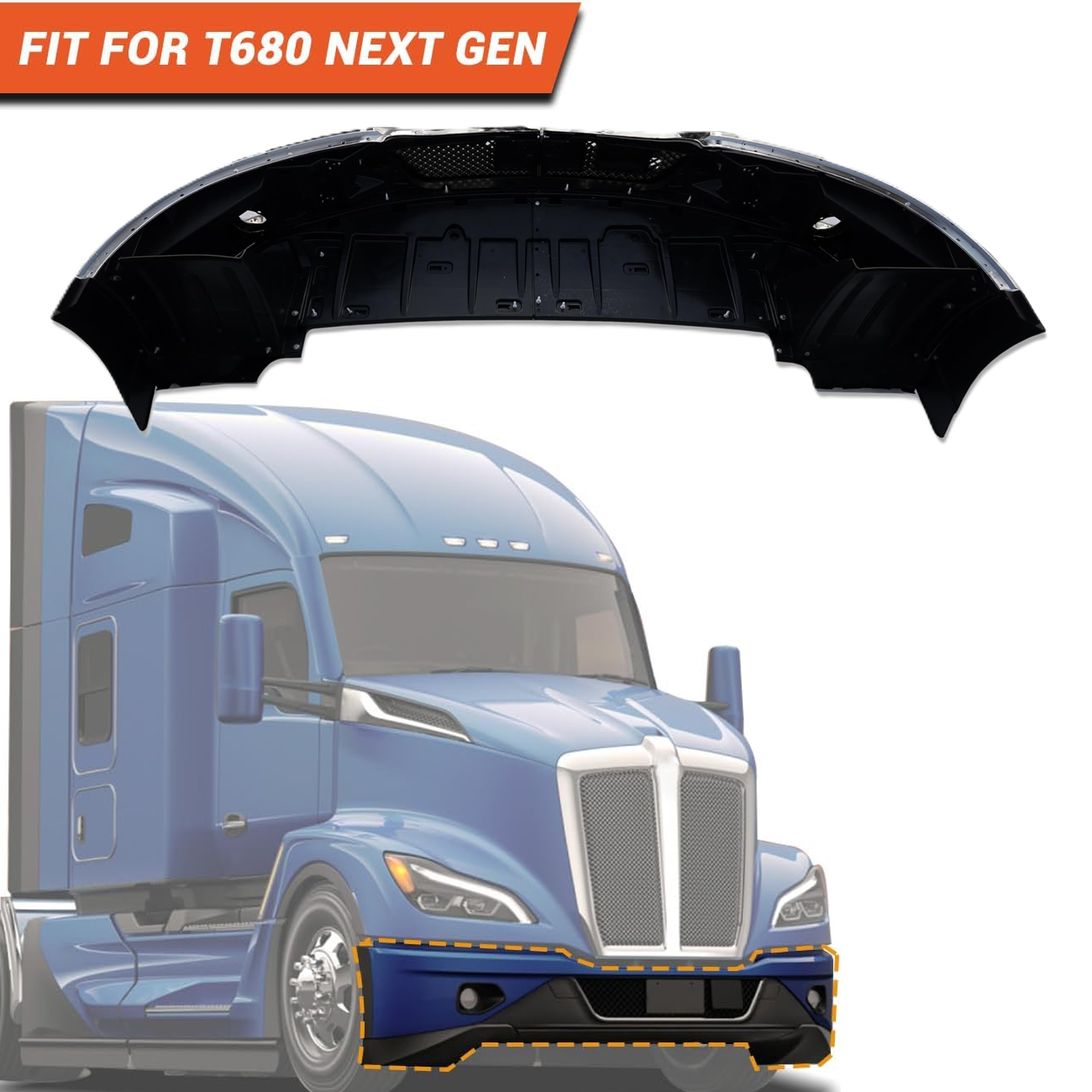 Kenworth T680 NEXT GEN 2022+ 前保险杠喷漆（带雾灯孔）黑色