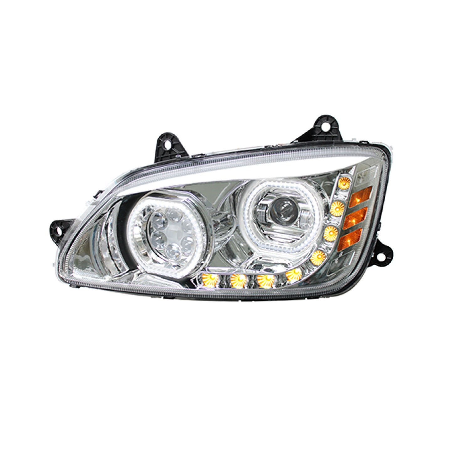 Kenworth T170 T270 T300 T370 T660 T700 2008-2019 Full LED Halo DRL Projector Headlights Assembly Chrome Housing 12V