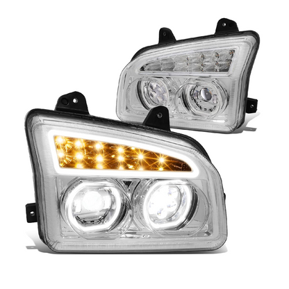 Full LED Headlight Compatible with Kenworth T880 2019-2024  | Dual LED Halo DRL Projector Headlight Lamps with LED Sequential Chase Turn Signal