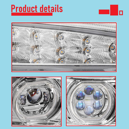 Full LED Headlight Compatible with Kenworth T880 2019-2024  | Dual LED Halo DRL Projector Headlight Lamps with LED Sequential Chase Turn Signal