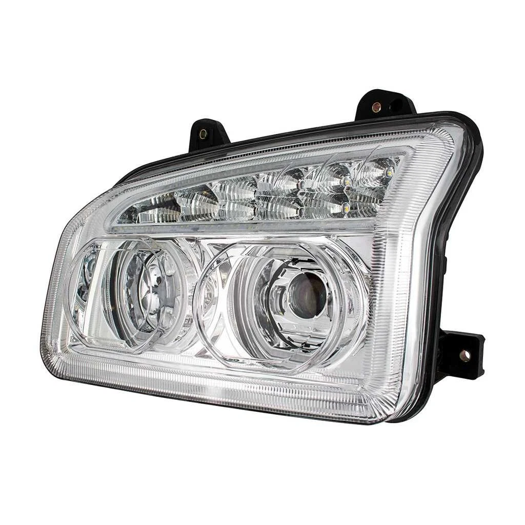 Full LED Headlight Compatible with Kenworth T880 2019-2024  | Dual LED Halo DRL Projector Headlight Lamps with LED Sequential Chase Turn Signal