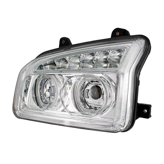 Full LED Headlight Compatible with Kenworth T880 2019-2024  | Dual LED Halo DRL Projector Headlight Lamps with LED Sequential Chase Turn Signal