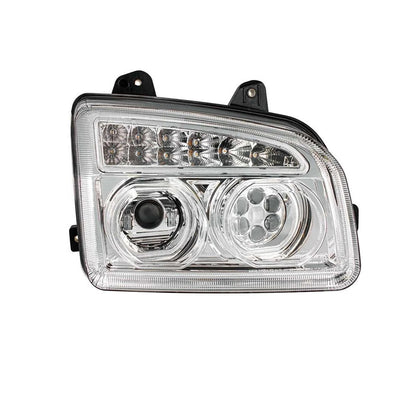 Full LED Headlight Compatible with Kenworth T880 2019-2024  | Dual LED Halo DRL Projector Headlight Lamps with LED Sequential Chase Turn Signal