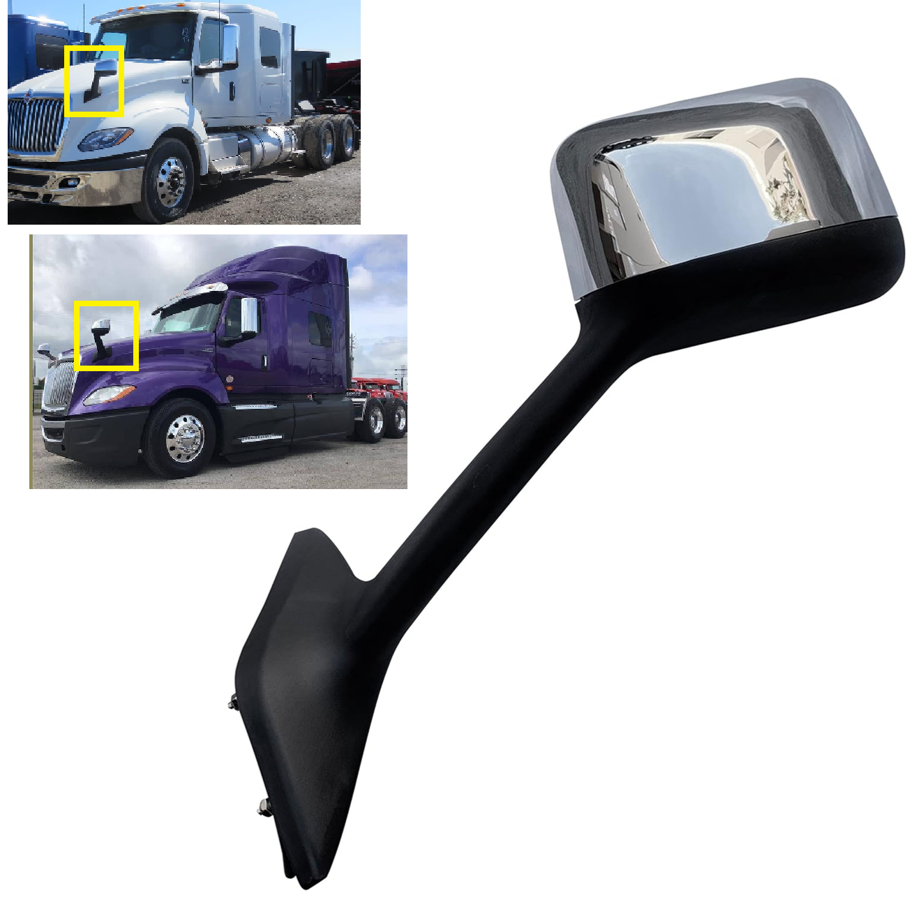 International 2018-2021 LT625 Hood Mirror with Arm Chrome Left Driver Side
