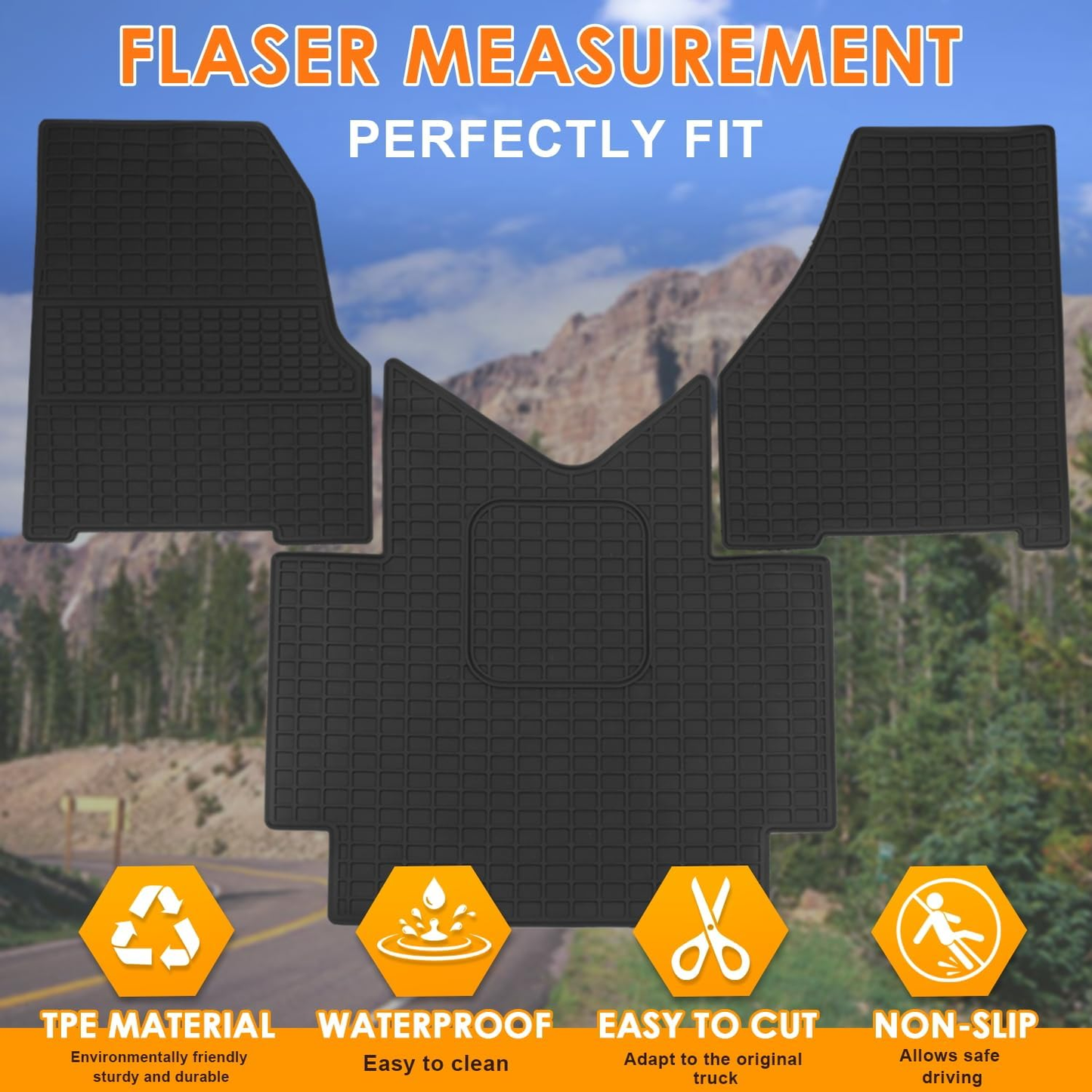 Freightliner Cascadia 2018-2023 Truck Floor Mats 3PCS Latex/Black