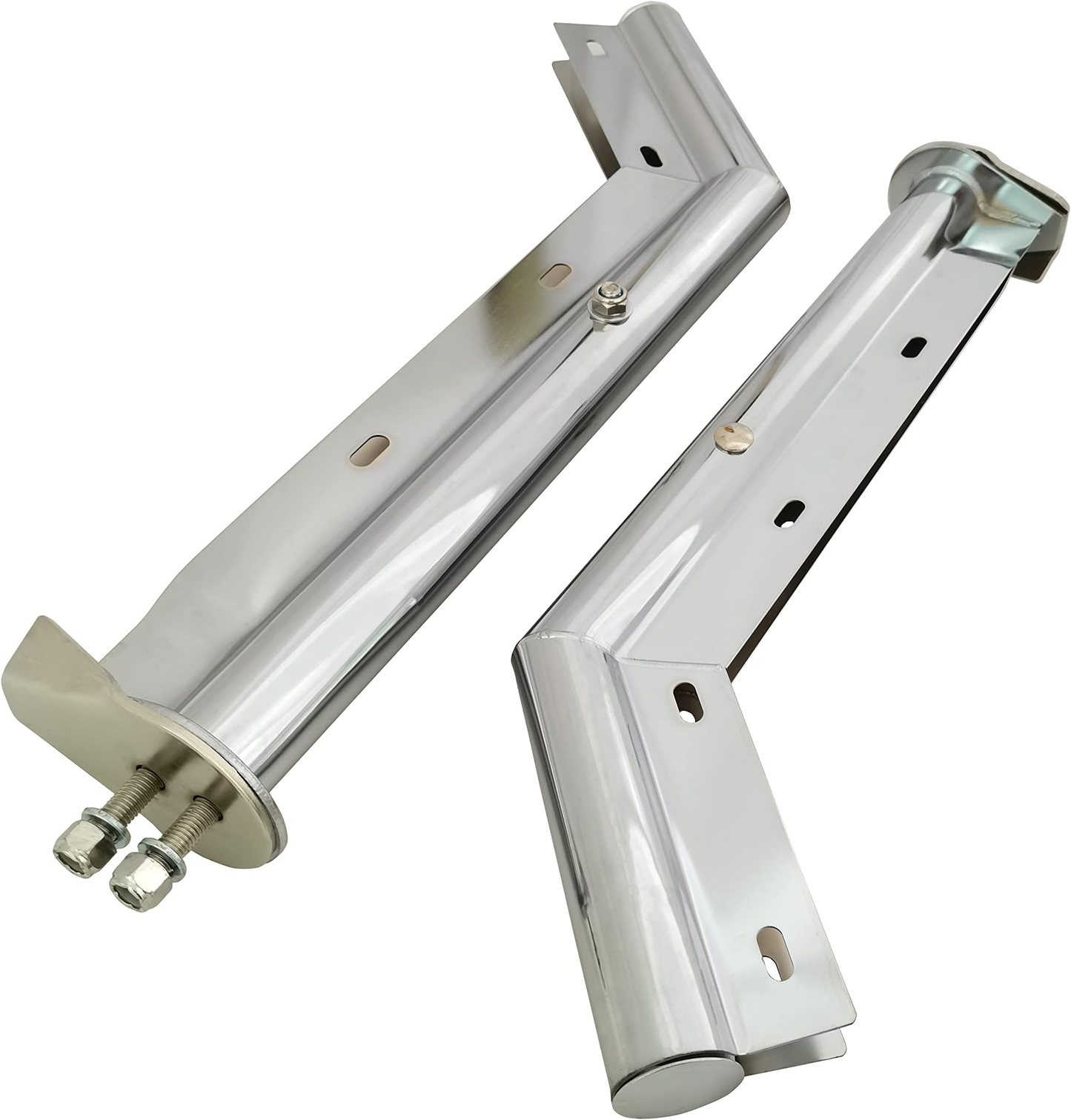 Chrome Angled Spring Loaded Mud Flap Hanger Bracket Set 1-1/8" Bolt Spacing 27.5" Length fit for Semi Trucks