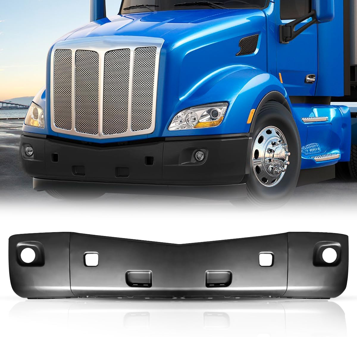 Peterbilt 579 2013-2021 bumper with fog light hole | PLASTIC