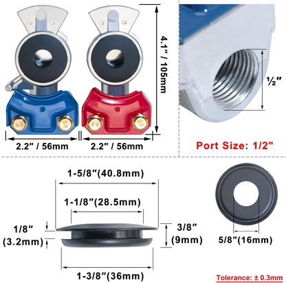 Glad Hands Kit with Rubber Seals, Aluminum Glad Hand Universal Red Blue Emergency Service Gladhand Set for Semi Trucks Trailers Tractors Air Line