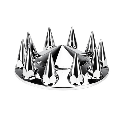 Spike Front Axle Cover Combo Kits for Semi Truck Hubs w/Screw-On 33mm Lug Nut, ABS Plastic Chrome Plated, 10 Hole Removable Caps