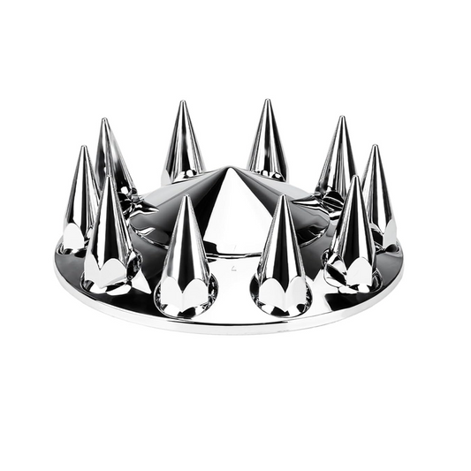 Spike Front Axle Cover Combo Kits for Semi Truck Hubs w/Screw-On 33mm Lug Nut, ABS Plastic Chrome Plated, 10 Hole Removable Caps