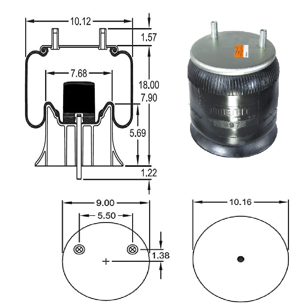 Universal Trailer Air Spring Bag – Replaces Firestone 9978, W01-358-9978 & Hendrickson S-28929/C-28929 – Model TR9978