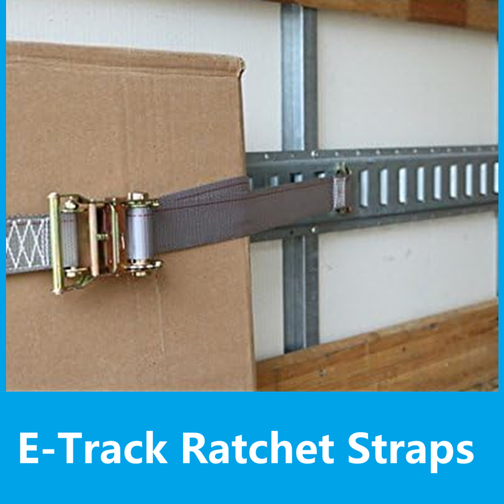 E-Track Ratchet Straps 2" x 16', Spring E-Fittings, Heavy Duty 4,400 lbs Capacity – Grey for Trailers, Trucks & Vans