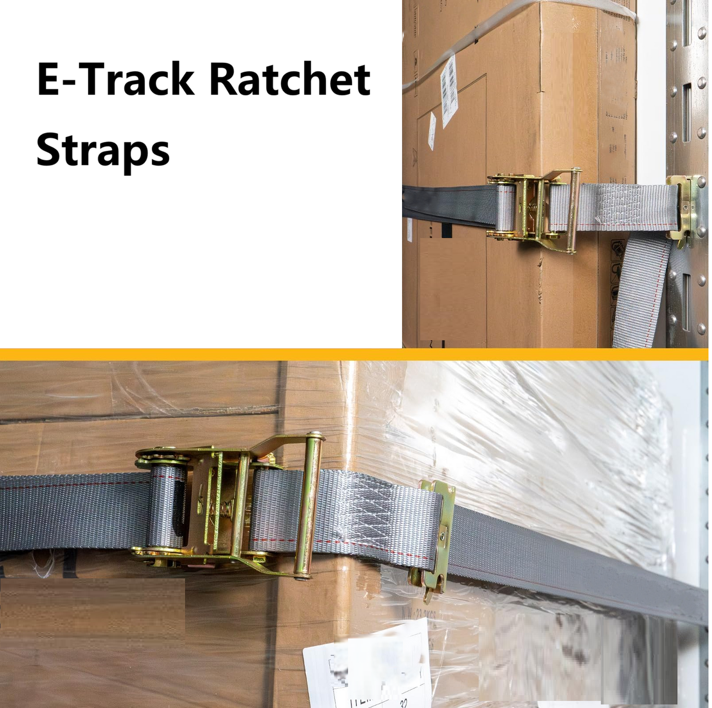 E-Track Ratchet Straps 2" x 16', Spring E-Fittings, Heavy Duty 4,400 lbs Capacity – Grey for Trailers, Trucks & Vans