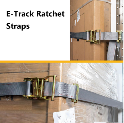 E-Track Ratchet Straps 2" x 16', Spring E-Fittings, Heavy Duty 4,400 lbs Capacity – Grey for Trailers, Trucks & Vans
