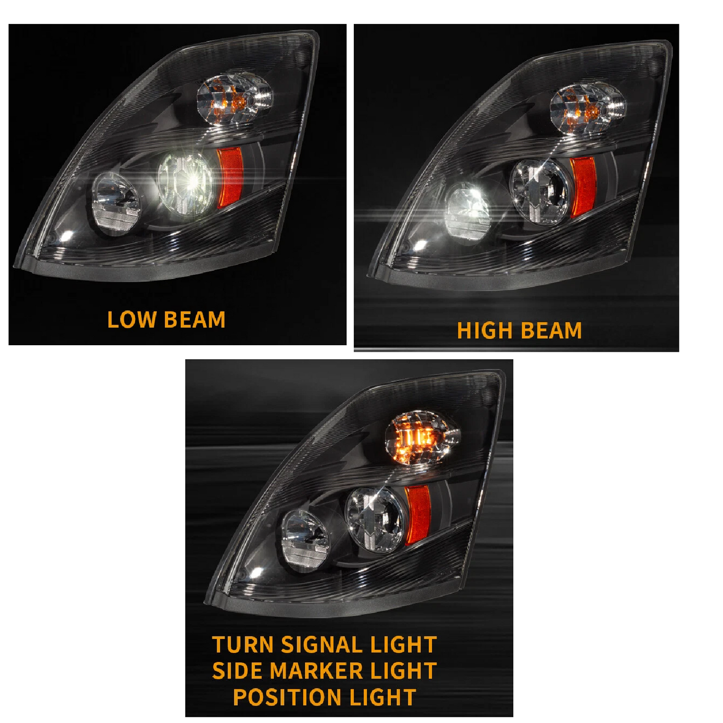 Volvo VNL 2004-2017 LED Headlight Black Housing