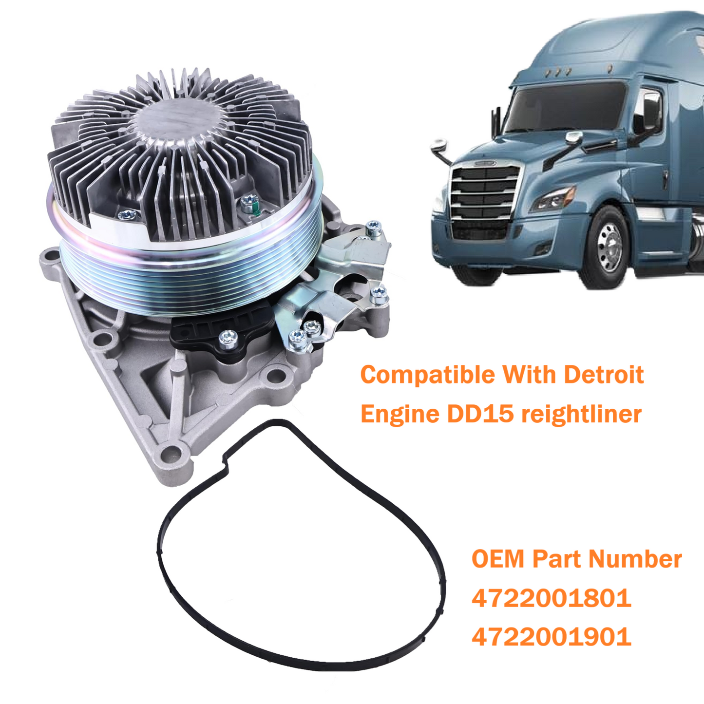 Heavy Duty Water Pump 4722001901 for Detroit DD15 Engine – Fits 2018-2024 Freightliner Cascadia